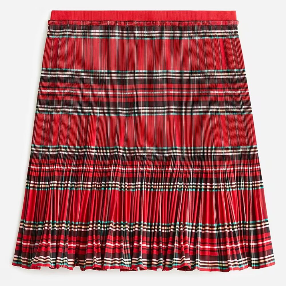 J.Crew Pleated Taffeta Skirt in Good Tidings Plaid